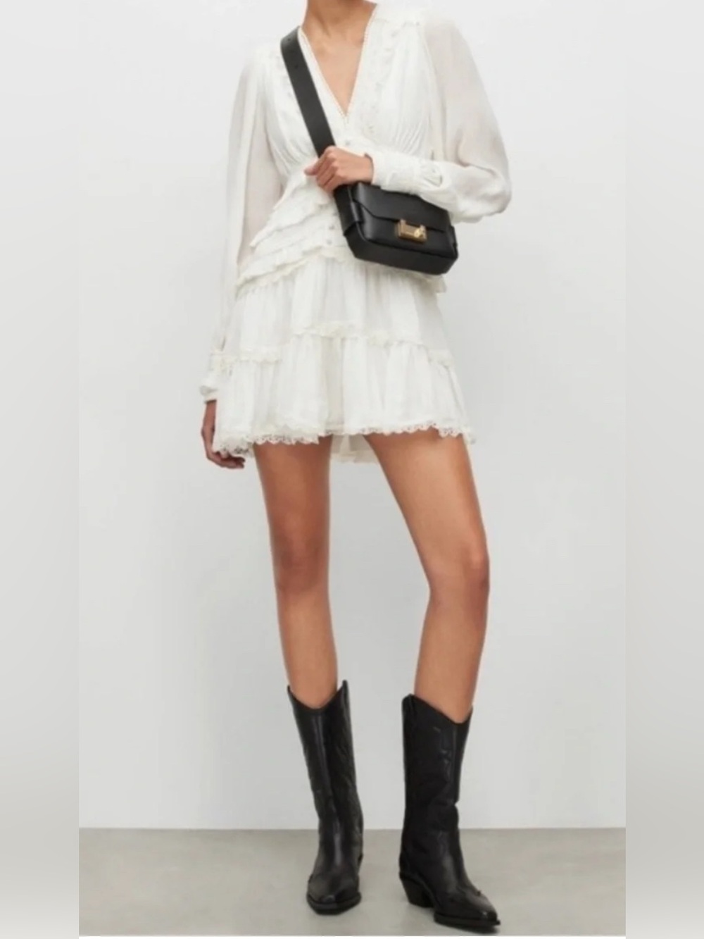 All Saints Lace western Bohemian Wedding mini Dress - Picture 2 of 9